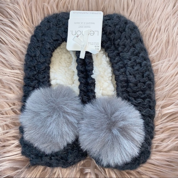 Lemon Shoes - Lemon Legwear Navy Pom Pom Wool Blend Slippers NWT